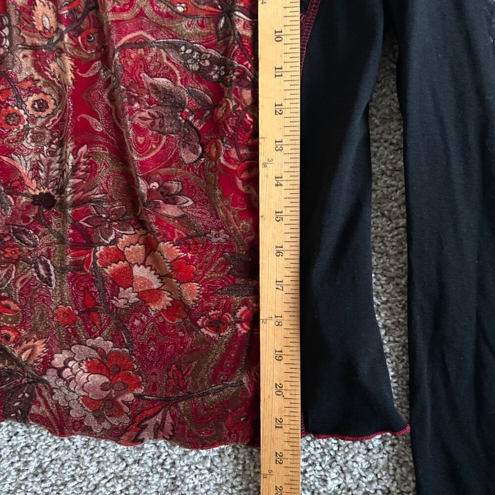 Worthington Womens Y2K Medium Floral Velvet & Black Long Sleeve V-Neck Top - Picture 6 of 11